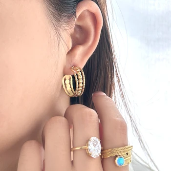 מחט תכשיטים מודרניים נירוסטה מתכת עגילי חישוק 2023 טרנד חדש חם מכירת זהב צבע אופנה האוזן עגילים לנשים