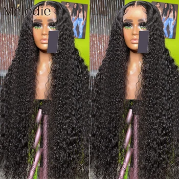 מלודי 360 Glueless מתולתל תחרה מלא שיער אדם 13x6 HD עמוק גל הקדמית פאות שיער אנושי ברזילאי לנשים שחורות 250% צפיפות