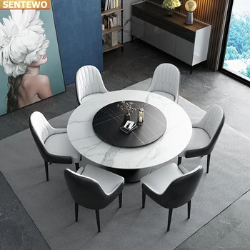 מעצב יוקרה סביב סלע השיש לוח שולחן האוכל סט 4 כסאות מסה דה בג פוסטה רהיטים marbre פלדה אל חלד מוזהב