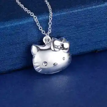 מקסים מצופה כסף חתול חמוד מסגרת תמונה תליון שרשרת S925 תכשיטים עבור אישה ילדה