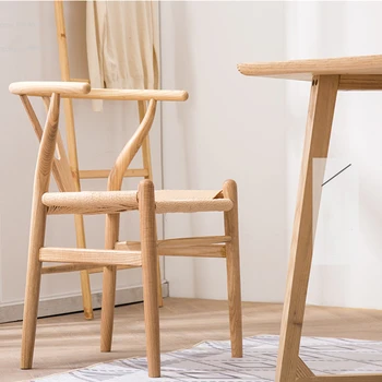 נורדי אוכל עץ מלא כיסאות ריהוט למטבח פשוט המודרנית האוכל הכיסא הביתה פנאי חזרה כורסת רטרו קש ללמוד הכיסא