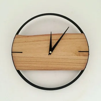 נורדי ברזל אמנות מעץ מלא שעון קיר הסלון, חדר השינה המודרני פשוט יצירתי קוורץ שעון ללמוד תלייה על קיר 12 אינץ השעון