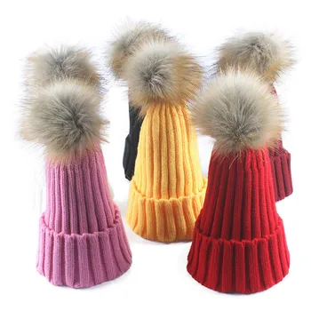 נשים סתיו חורף חם, כובע צמר סריגה כובע רך כובעי פרווה לנשים החורף יד לסרוג ורפוי ביני