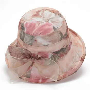 נשים פנמה קרם הגנה מהשמש דייג קערה עליון עם כובע מודפס גדול ברים האופנה פרח אירועים קאפ