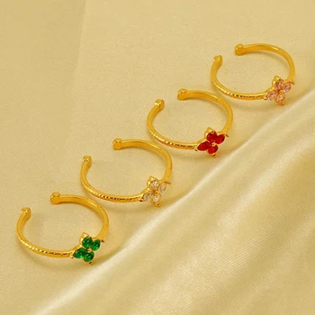 עדינות 18K זהב מצופה נירוסטה הבלעה זרקונים פרח טבעת פתוחה לנשים עמיד למים טבעת מתכווננת תכשיטים מתנה
