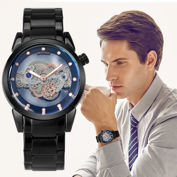 עסק של גברים שעון יד אופנה קוורץ שעונים לגברים זוהר חיוג חיקוי מכני עיצוב נירוסטה רצועה שעונים