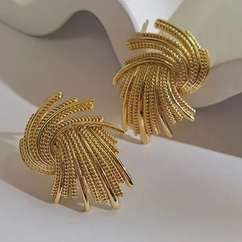 פאנק לא סדיר טוויסט גדול גיאומטריות עגילים ייחודיים צבע זהב זרוק עגילים נשים חדשות אופנה תכשיטים הסיטוניים