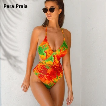 פארא Praia 2023 גבוה לחתוך חתיכה אחת בגד ים לקשור צבע בגדי ים עבור נשים סקסי בגד ים ללא משענת התחבושת Monokini
