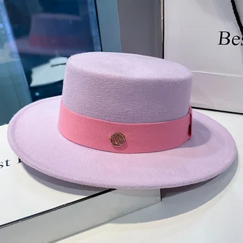 פדורה באביב ובקיץ החדש אלסטי רצועת הכלים העליון השטוח אלגנטי צרפתית עדינה כובע פנמה רטרו אופנה חדשה לנשים פדורה Hat