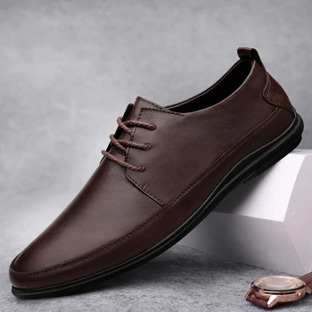 קלאסי אמיתי Mens נעלי עור מגמה חדשה כל-התאמת נעליים זכר לנשימה רך נעליים מזדמנים עסקי נעלי עור אמיתי