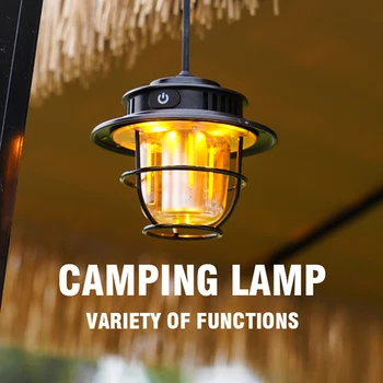 רטרו אורות קמפינג נייד פנס קמפינג עמעום LED נטענת תלוי אורות אוהל אור חיצוני קמפינג חירום