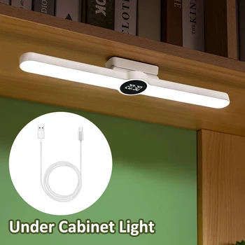 תחת אורות Cabinet עם שעון דיגיטלי 1800mAh LED אור ארון עם בסיס מגנטי 80° טווח התנועה מנורת הקריאה הביתה המעונות