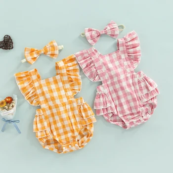 תינוק בייבי בנות מקרית רומפר, צבעוני מודפס ללא שרוולים פרע בגד גוף עם סרט קיץ Sunsuit